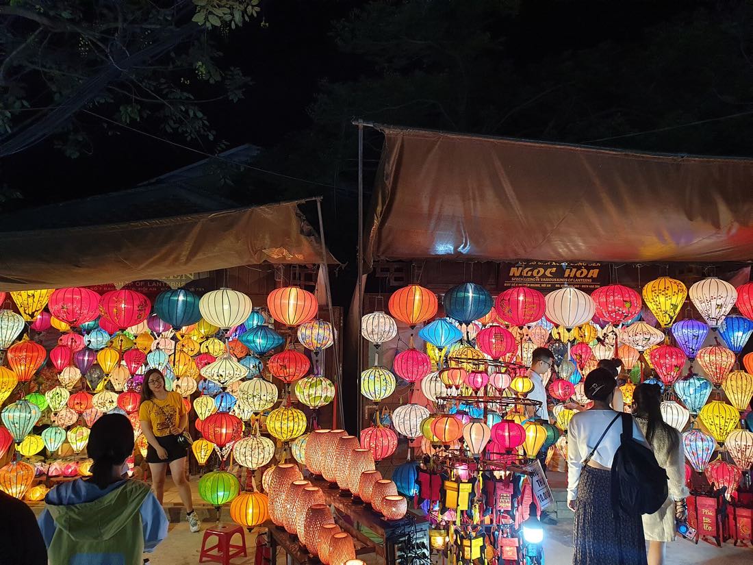 Lanterns lighting a street in Hoi An Ancient Town in the evening