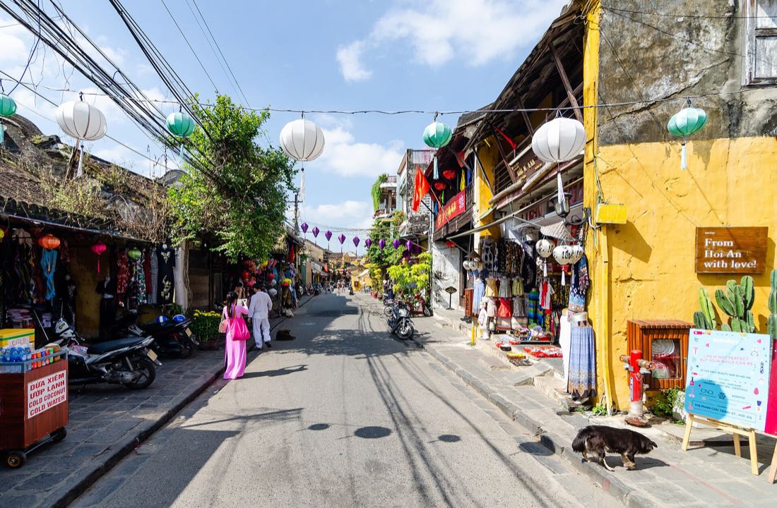 Silk lanterns strung above a street in Hoi An Ancient Town