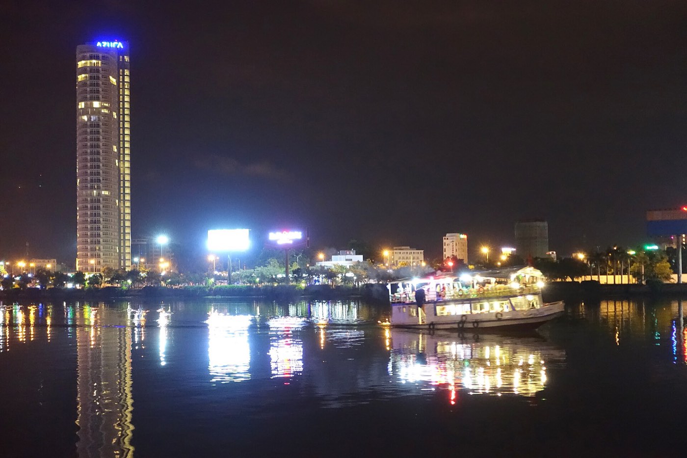 Da Nang seen from above, beach on one side and river through the middle