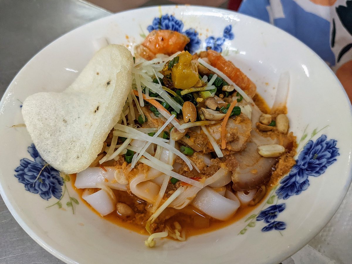 A bowl of mi Quang, the signature noodle dish of Da Nang